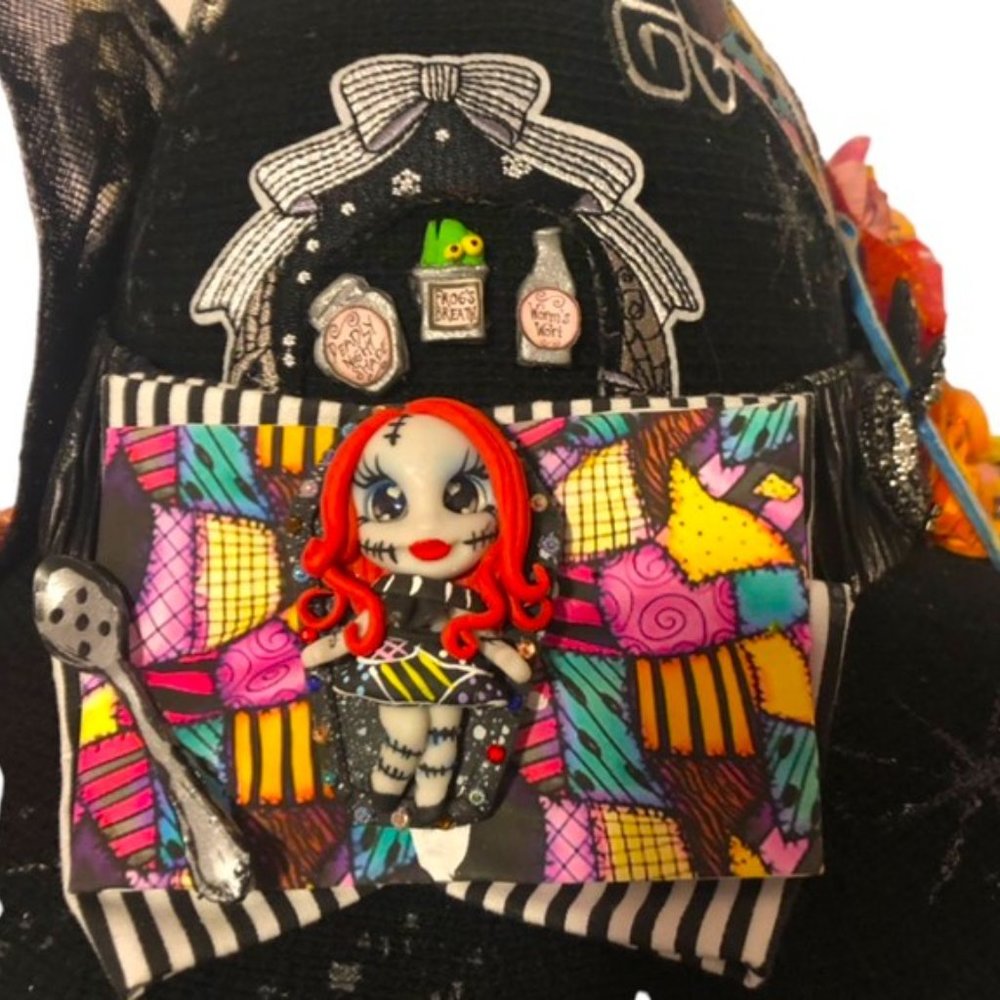 The Nightmare Before Christmas SALLY Halloween Black Hat Handcrafted NEW - Picture 2 of 8
